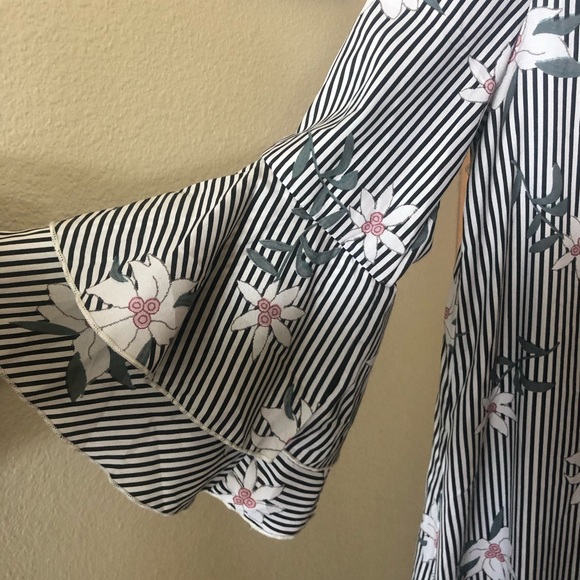 Striped Floral Bell-Sleeved Maxi Dress (M) - NWOT - Picture 3 of 6